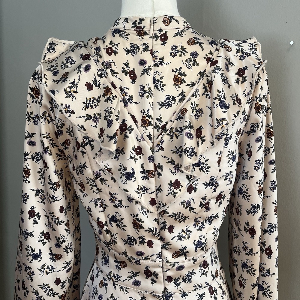 Women's Lauren Ashley X UO Mini Satin Floral Ruffled Twee Cottagecore Dress S-P - Picture 3 of 11